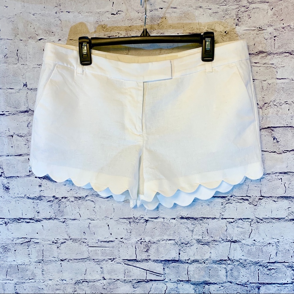 White Scalloped Hem Shorts
